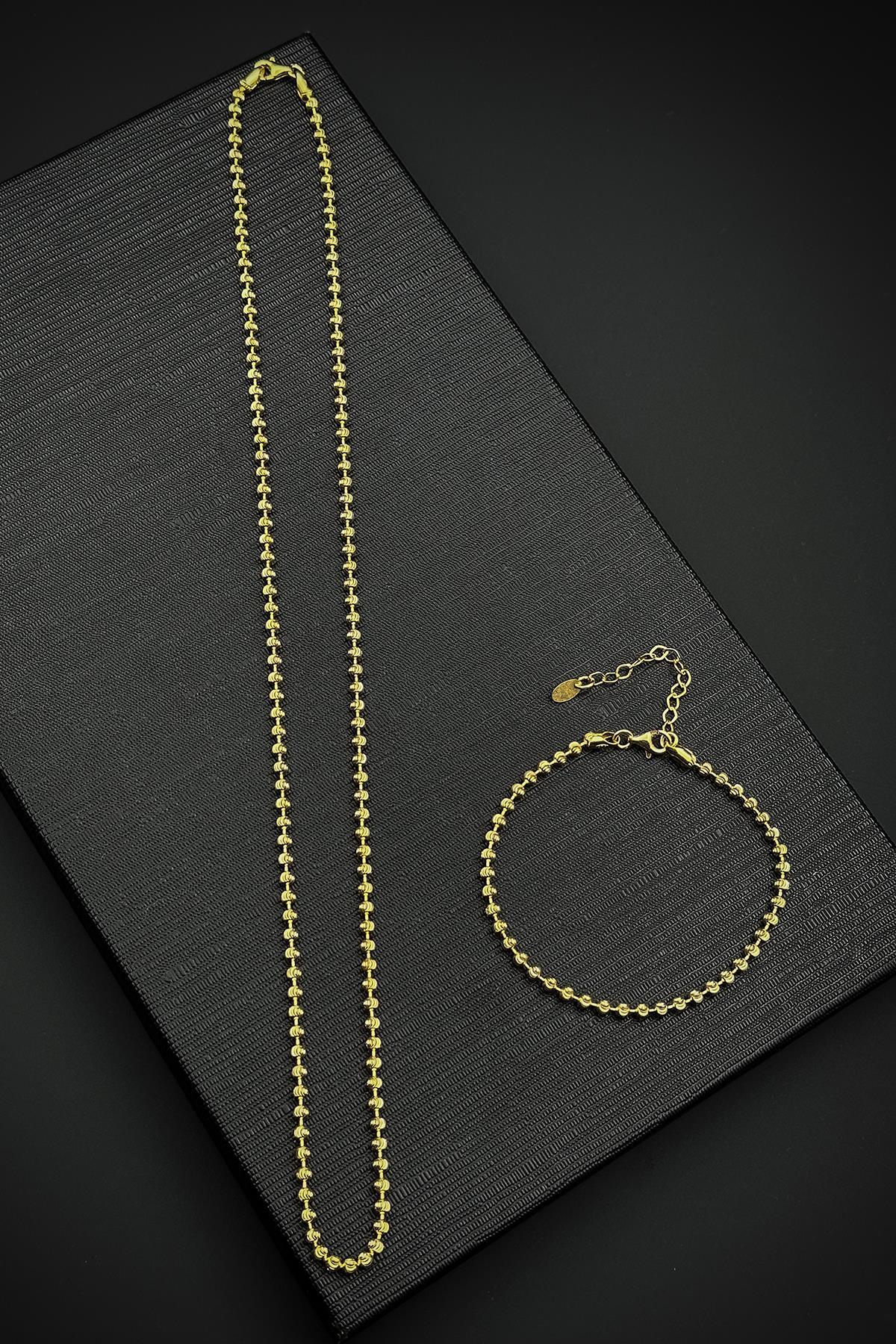 FRNCH 925 Ayar Gümüş İtalyan Model Altın Renk Erkek Bileklik/Kolye Set FRJ12610-3610-G