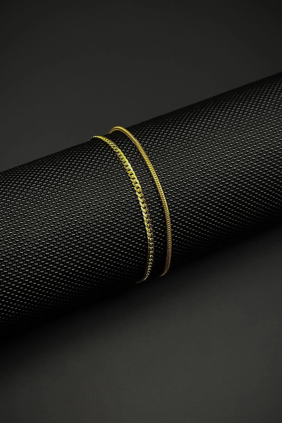 FRNCH 925 Ayar Gümüş İtalyan Model Altın Renk Erkek Bileklik Set FRJ12352-3352-G