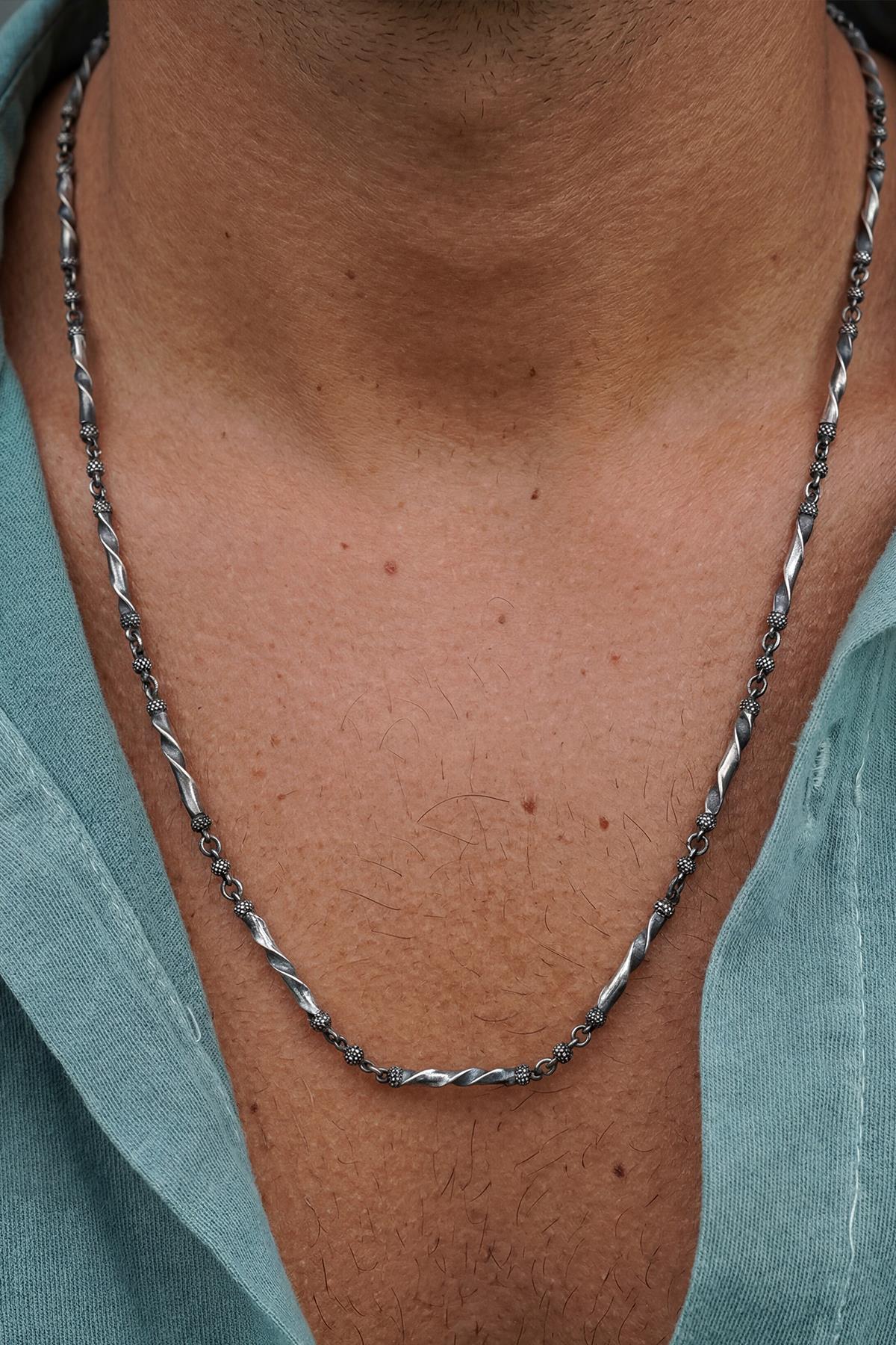 FRNCH 925 Ayar Gümüş İtalyan Model Antik Gümüş Renk Erkek Kolye FRJ30955-1055-A2