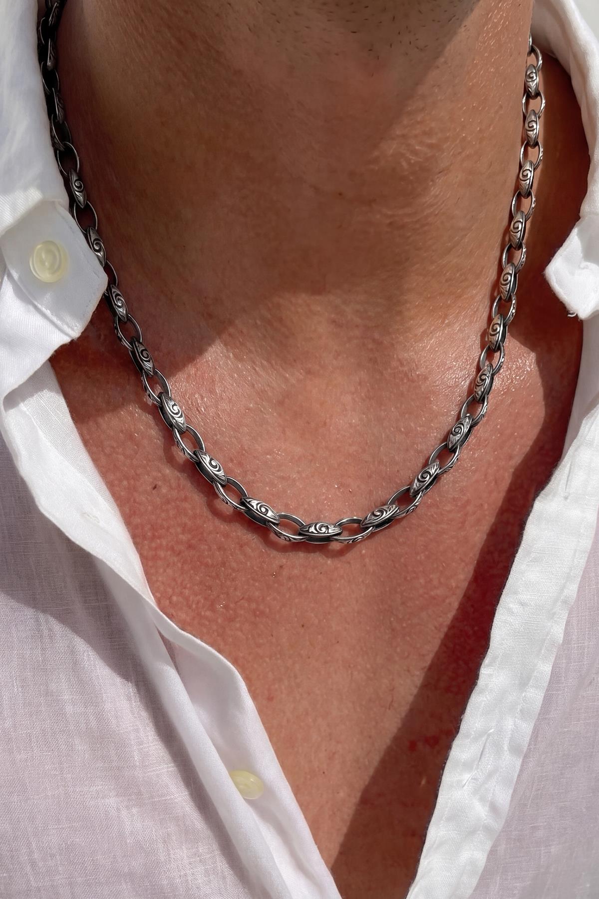 FRNCH 925 Ayar Gümüş İtalyan Model Antik Gümüş Renk Erkek Kolye FRJ30956-1056-A2