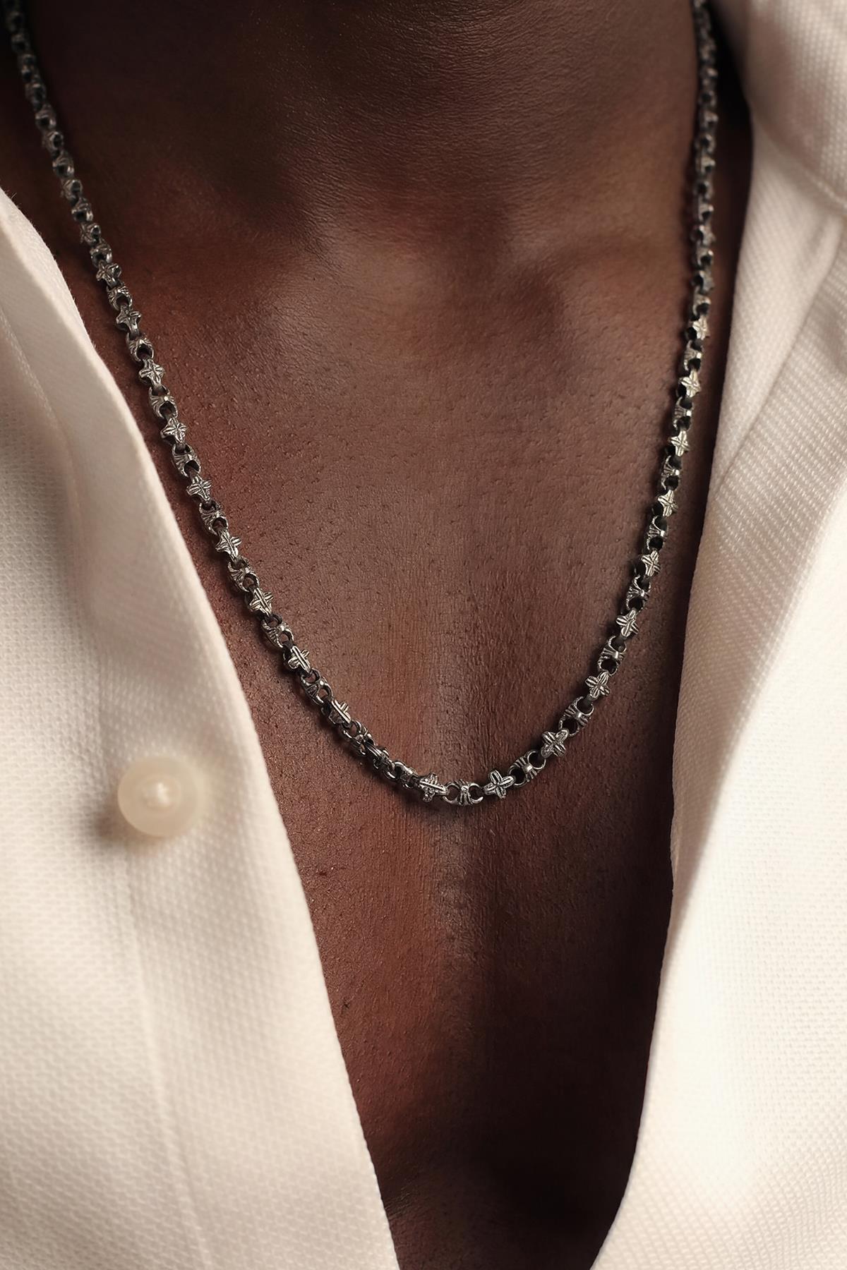 FRNCH 925 Ayar Gümüş İtalyan Model Antik Gümüş Renk Erkek Kolye FRJ30966-1066-A2