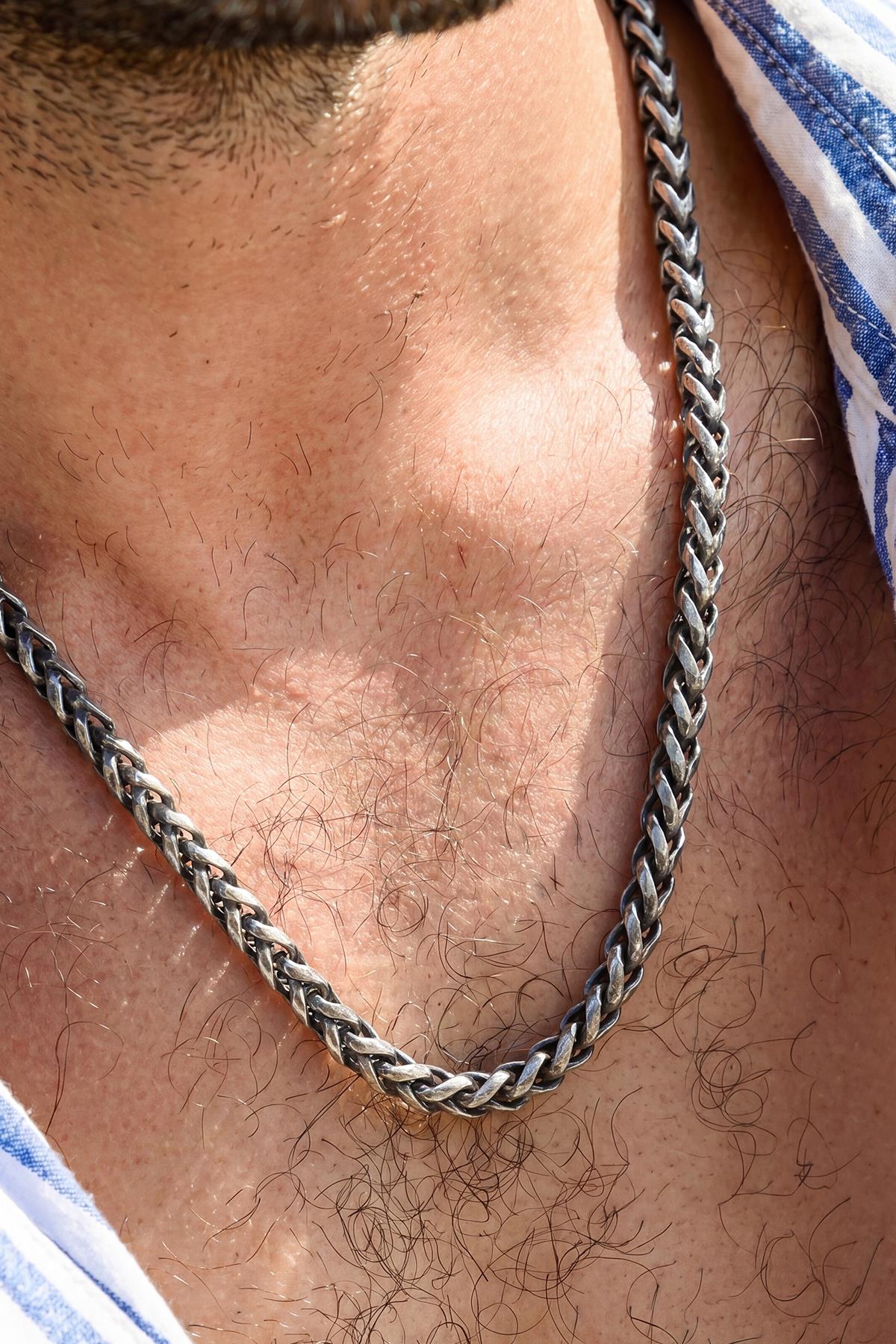 FRNCH 925 Ayar Gümüş İtalyan Model Antik Gümüş Renk Erkek Kolye FRJ30968-1068-A2