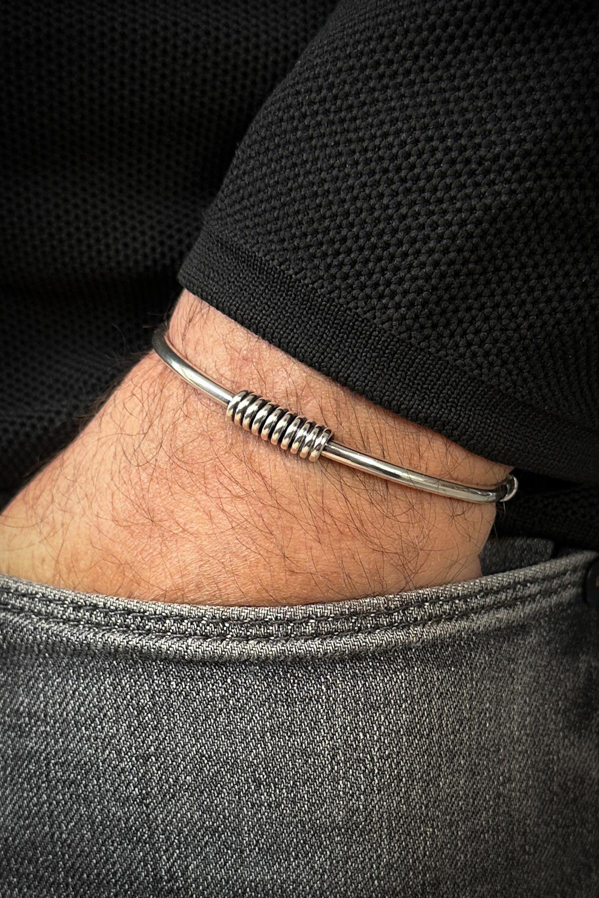 FRNCH 925 Ayar Gümüş İtalyan Model Çift Taraflı Gümüş Renk Erkek Bileklik FRJ12364-3364-A