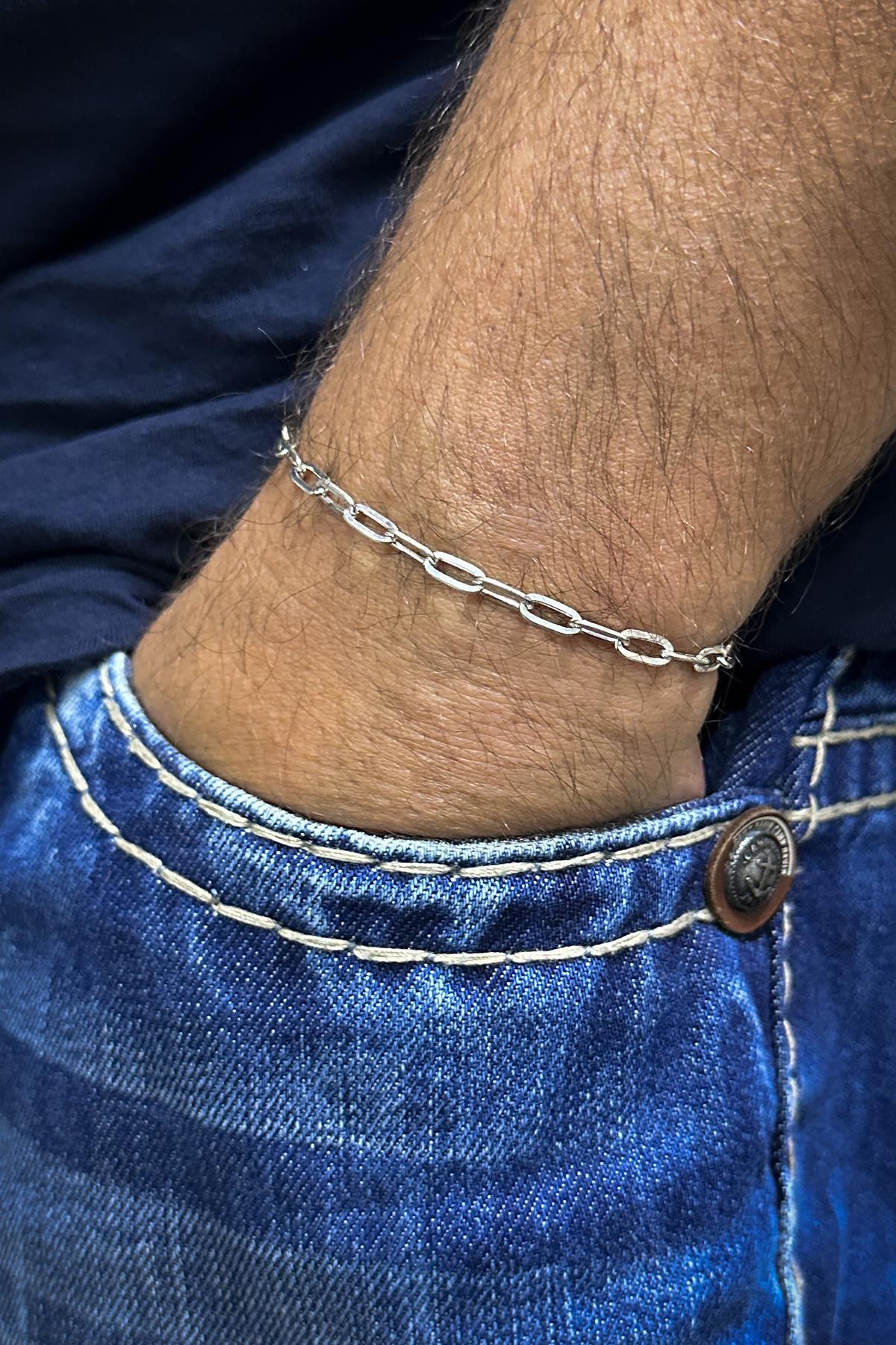 FRNCH 925 Ayar Gümüş İtalyan Model Gümüş Renk Erkek Bileklik FRJ11988-2088-A