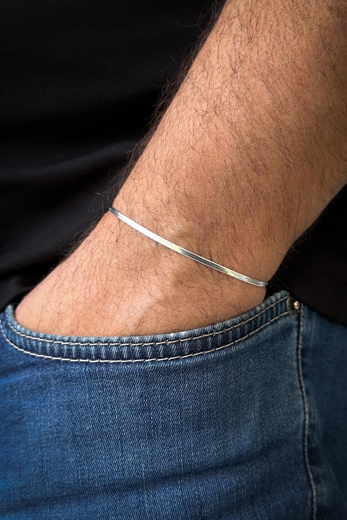 FRNCH 925 Ayar Gümüş İtalyan Model Gümüş Renk Erkek Bileklik FRJ11999-2099-A