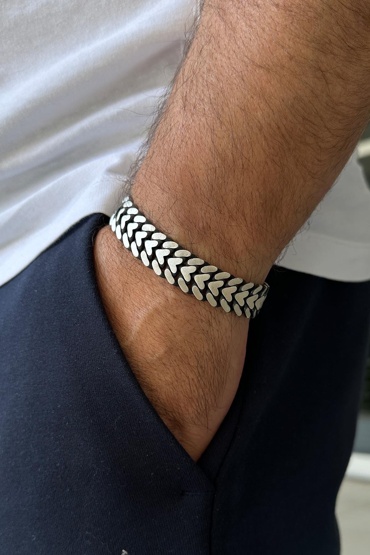 FRNCH 925 Ayar Gümüş İtalyan Model Gümüş Renk Erkek Bileklik FRJ12012-3012-A