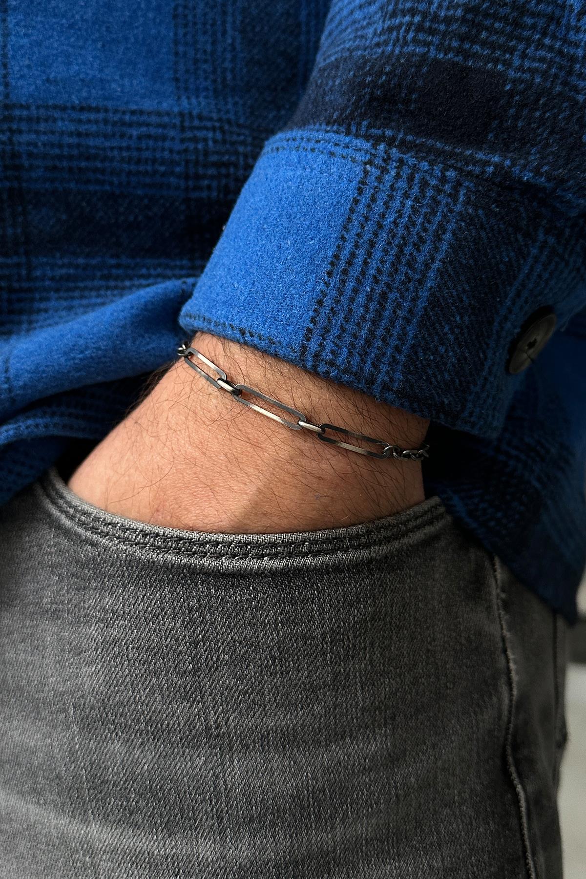 FRNCH 925 Ayar Gümüş İtalyan Model Gümüş Renk Erkek Bileklik FRJ12034-3034-A