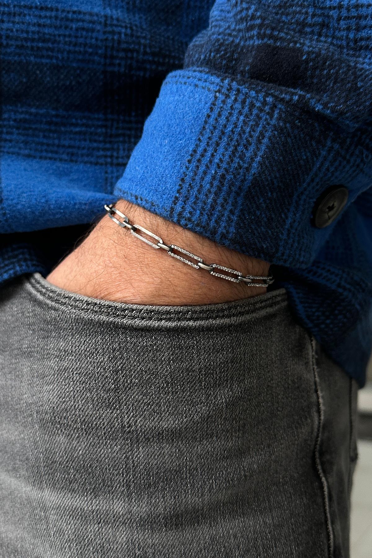 FRNCH 925 Ayar Gümüş İtalyan Model Gümüş Renk Erkek Bileklik FRJ12035-3035-A