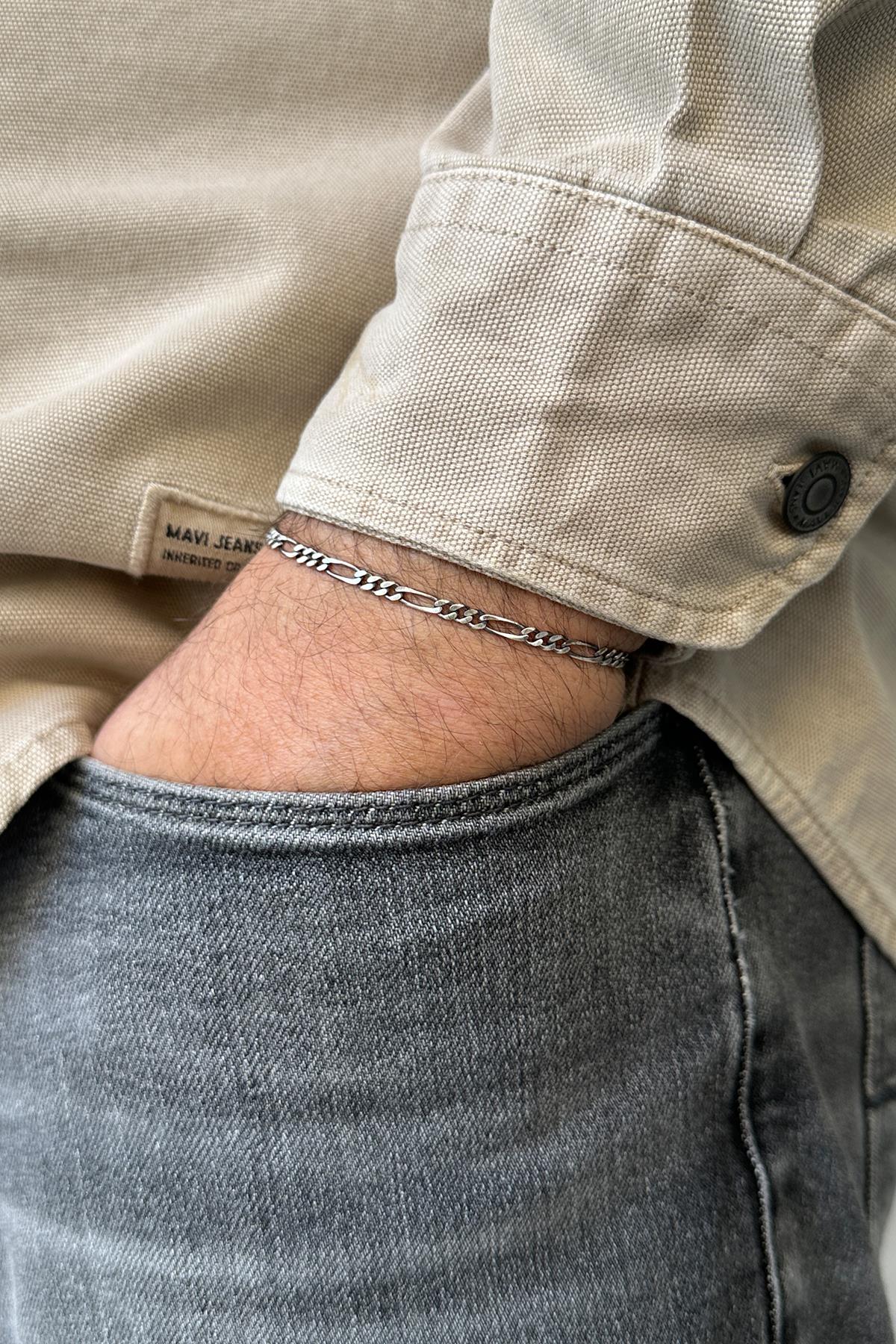 FRNCH 925 Ayar Gümüş İtalyan Model Gümüş Renk Erkek Bileklik FRJ12036-3036-A