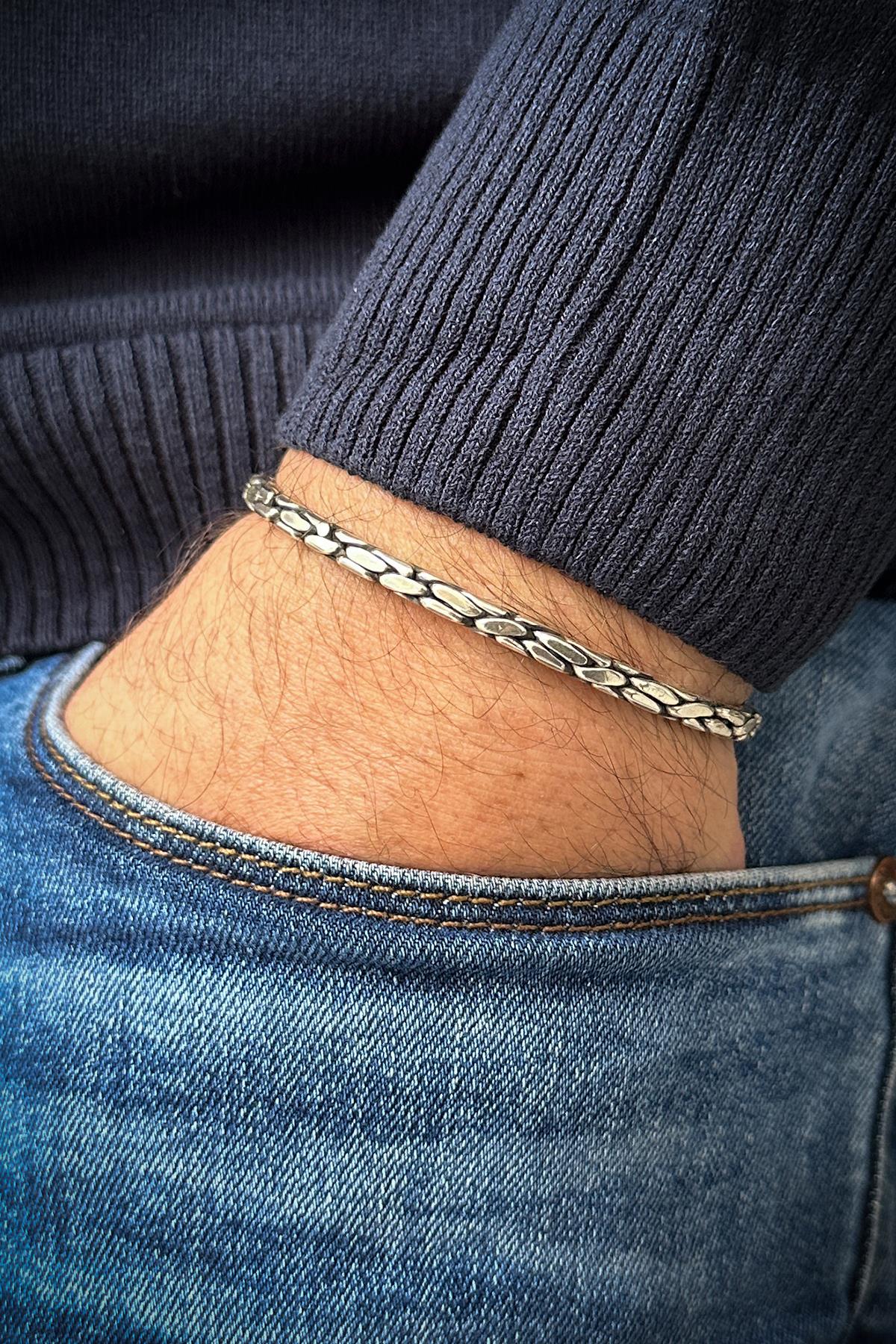 FRNCH 925 Ayar Gümüş İtalyan Model Gümüş Renk Erkek Bileklik FRJ12073-3073-A