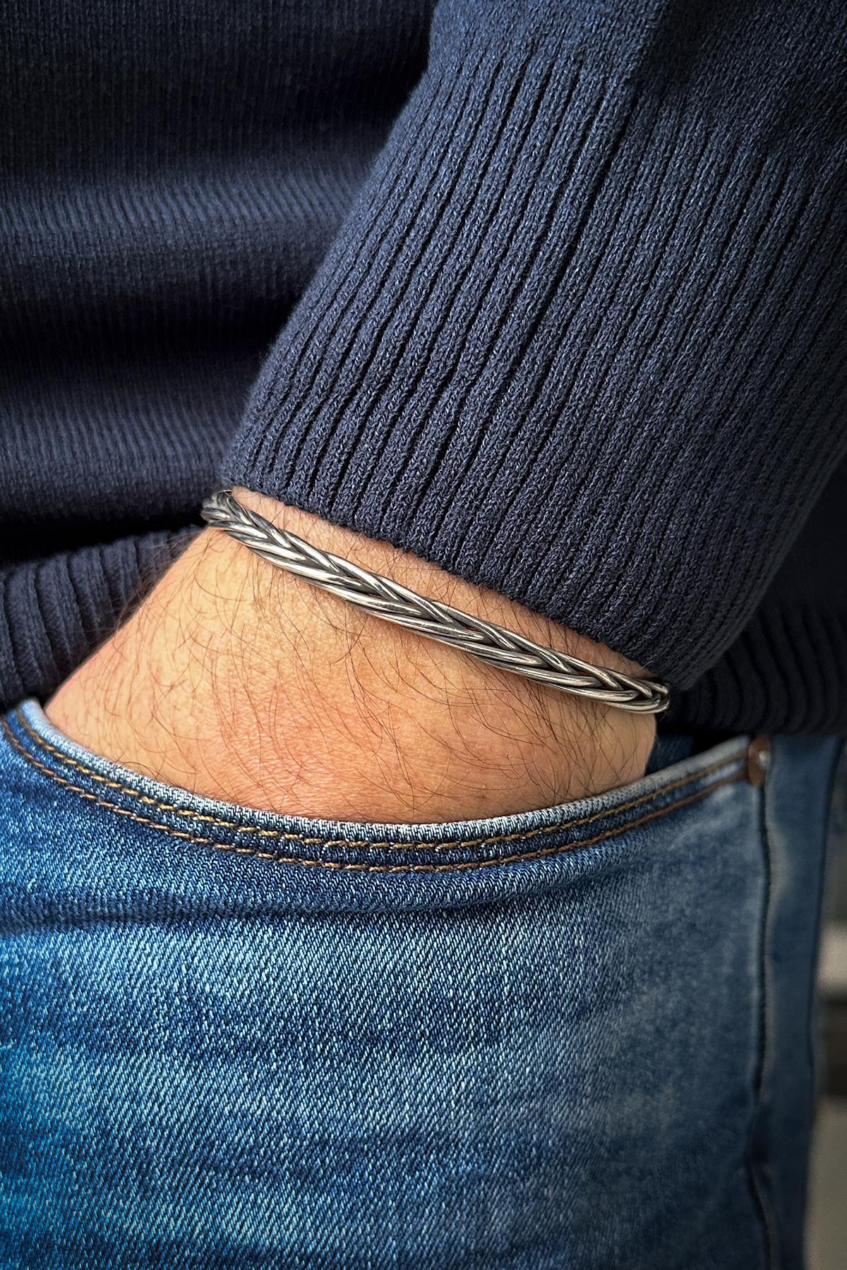 FRNCH 925 Ayar Gümüş İtalyan Model Gümüş Renk Erkek Bileklik FRJ12082-3082-A