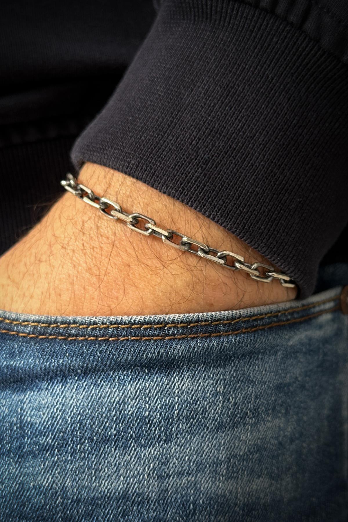 FRNCH 925 Ayar Gümüş İtalyan Model Gümüş Renk Erkek Bileklik FRJ12087-3087-A