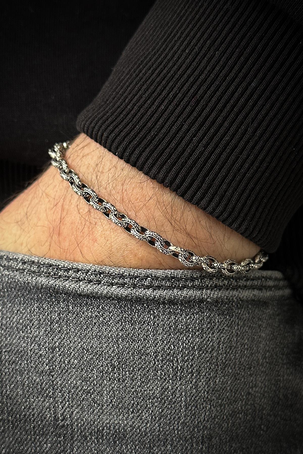 FRNCH 925 Ayar Gümüş İtalyan Model Gümüş Renk Erkek Bileklik FRJ12115-3115-A