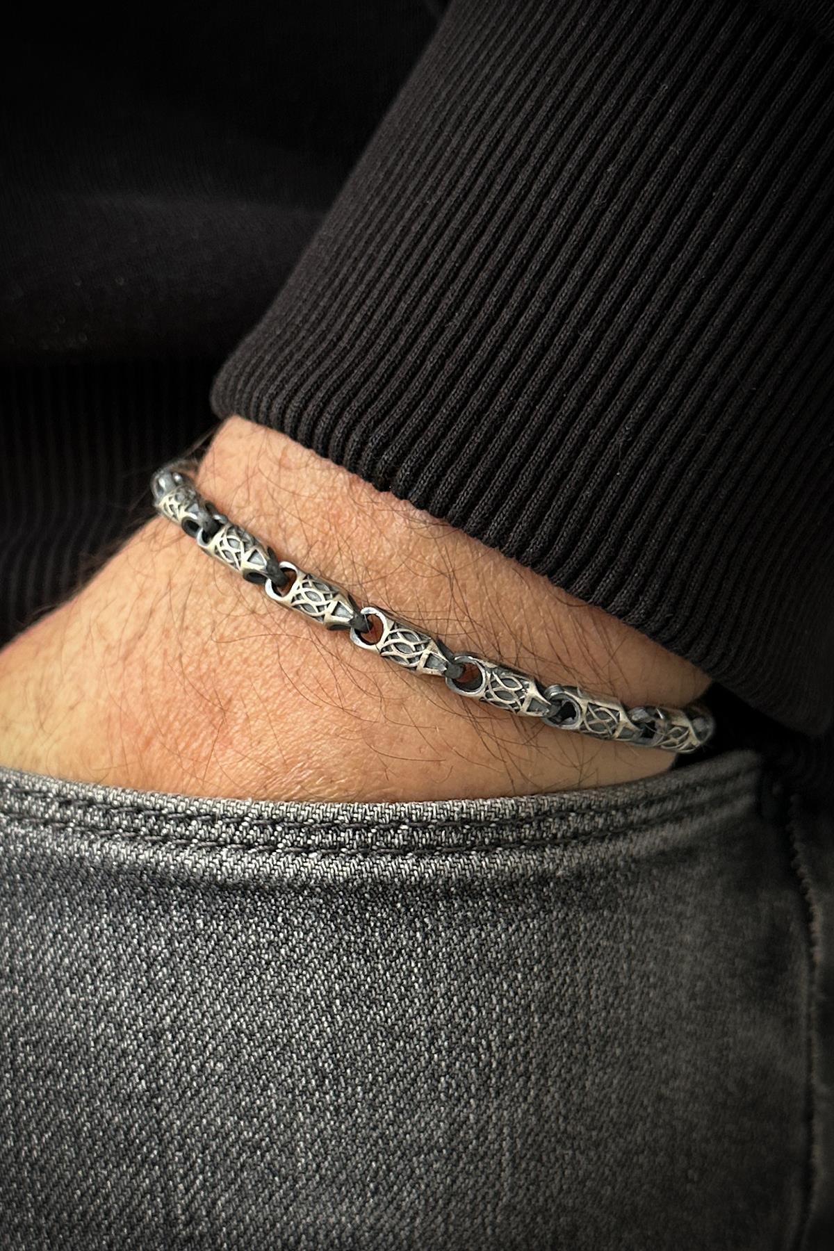 FRNCH 925 Ayar Gümüş İtalyan Model Gümüş Renk Erkek Bileklik FRJ12118-3118-A