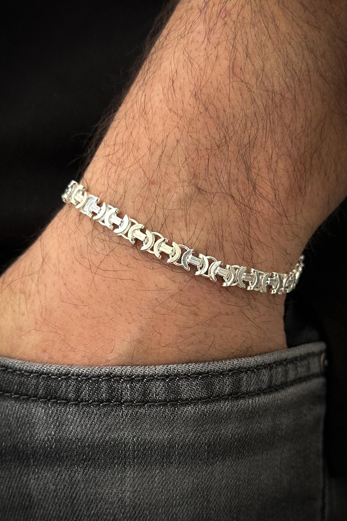 FRNCH 925 Ayar Gümüş İtalyan Model Gümüş Renk Erkek Bileklik FRJ12154-3154-A