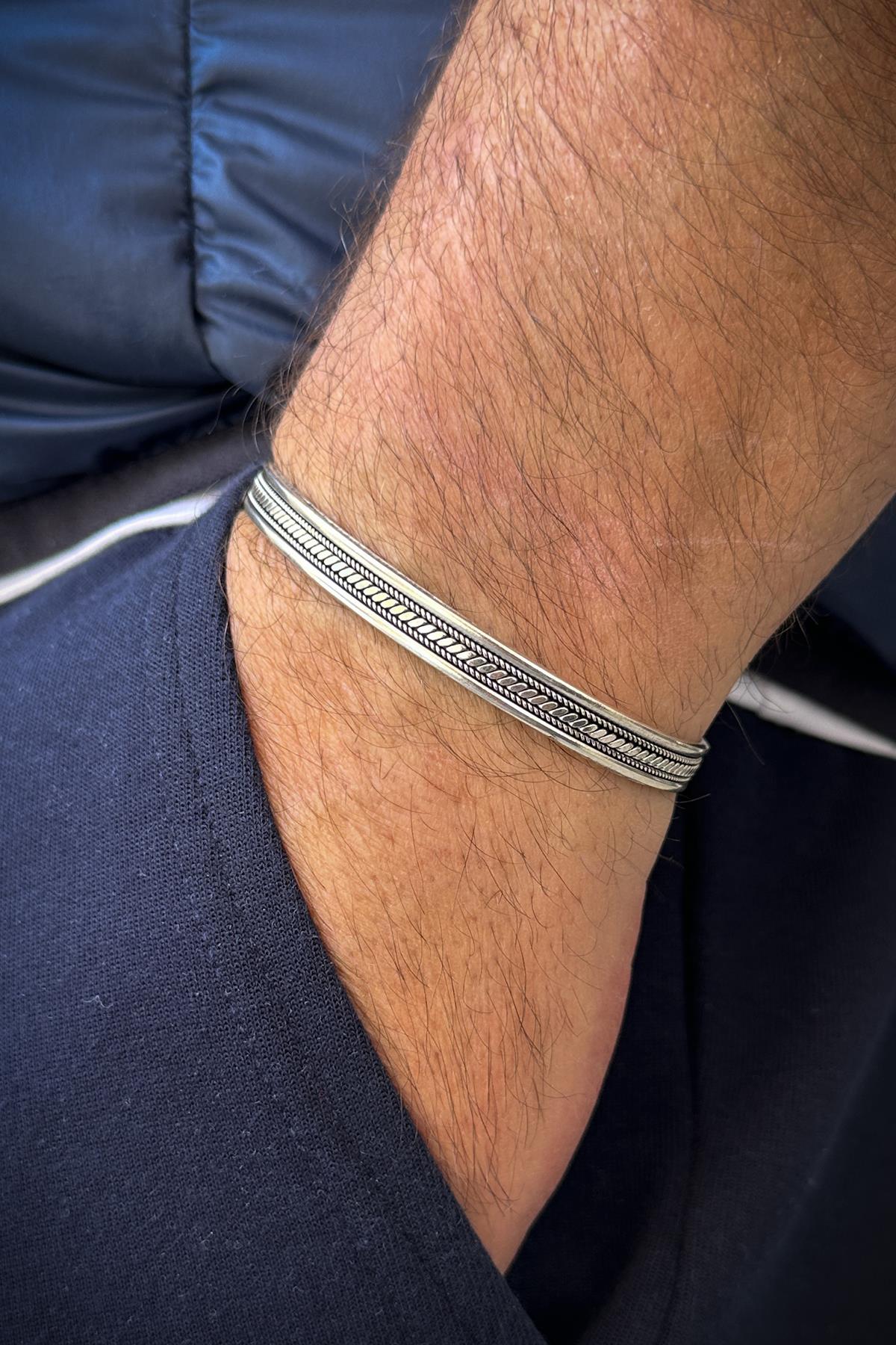 FRNCH 925 Ayar Gümüş İtalyan Model Gümüş Renk Erkek Bileklik FRJ12170-3170-A2