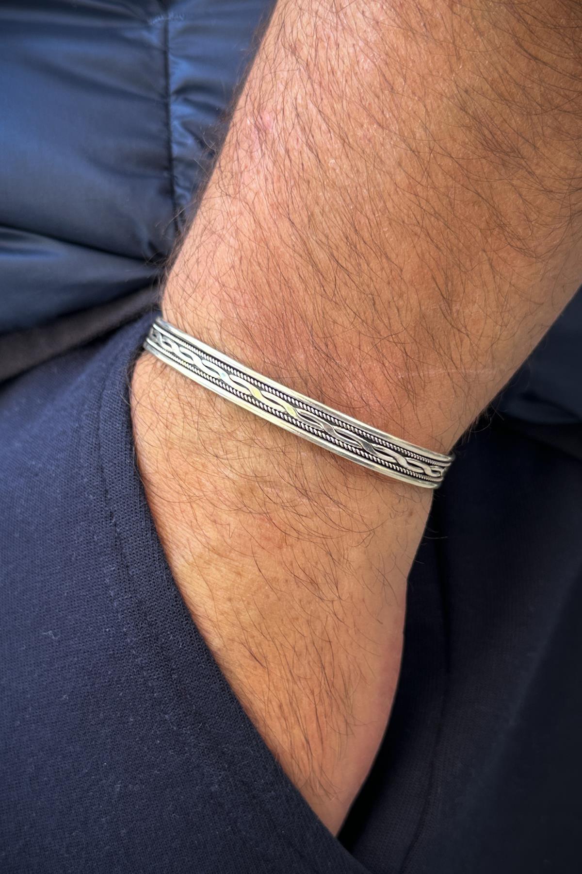 FRNCH 925 Ayar Gümüş İtalyan Model Gümüş Renk Erkek Bileklik FRJ12170-3170-A6