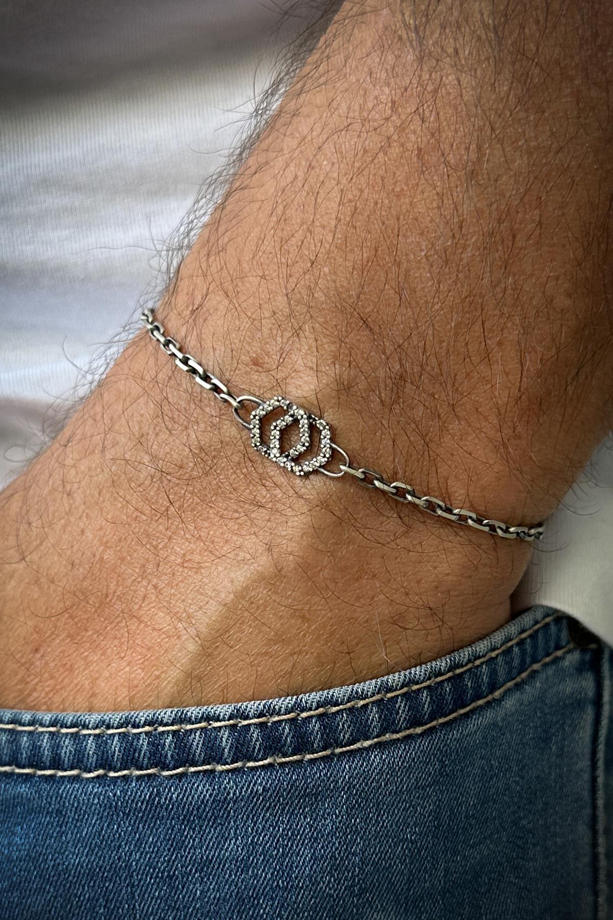 FRNCH 925 Ayar Gümüş İtalyan Model Gümüş Renk Erkek Bileklik FRJ12208-3208-A