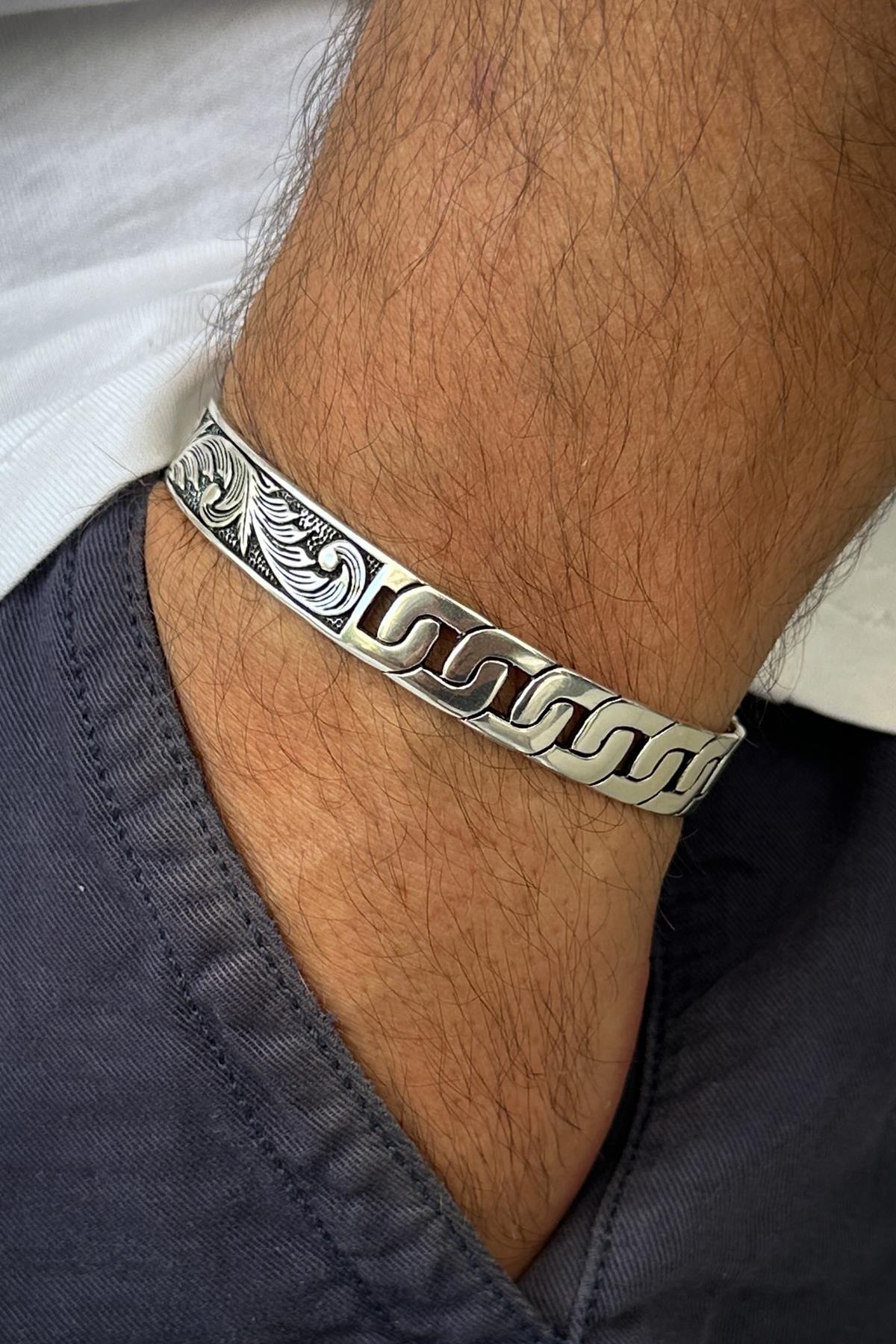 FRNCH 925 Ayar Gümüş İtalyan Model Gümüş Renk Erkek Bileklik FRJ12307-3307-A