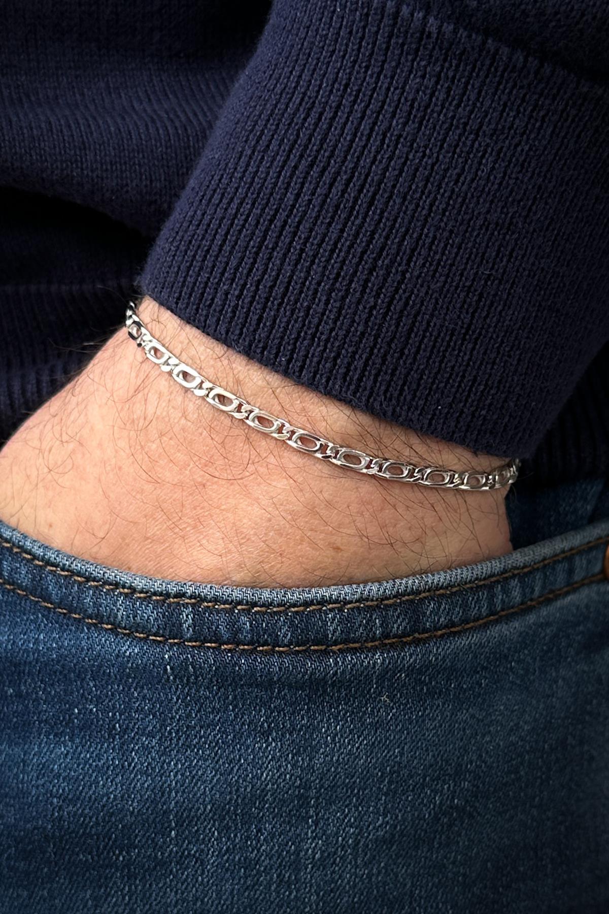 FRNCH 925 Ayar Gümüş İtalyan Model Gümüş Renk Erkek Bileklik FRJ12466-3466-A