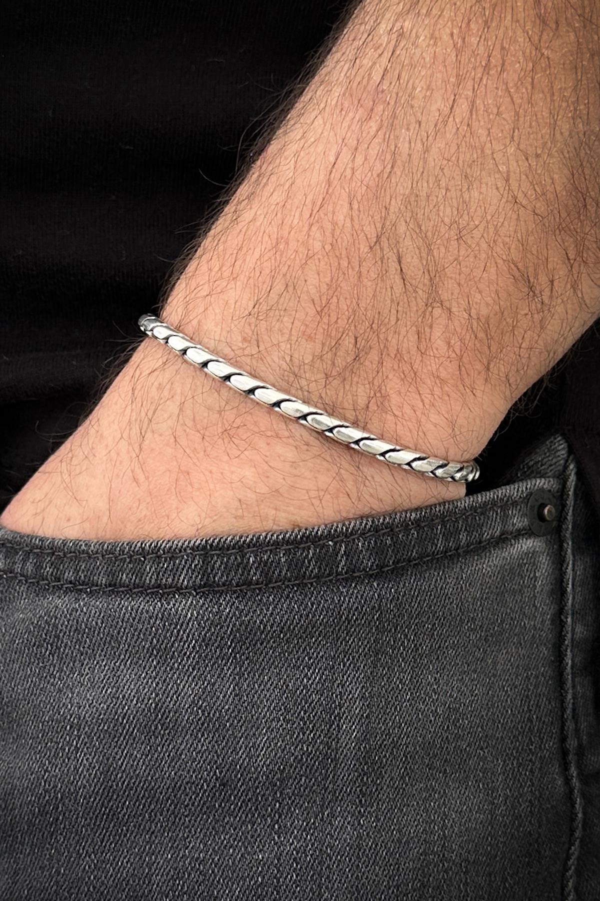 FRNCH 925 Ayar Gümüş İtalyan Model Gümüş Renk Erkek Bileklik FRJ12479-3479-A