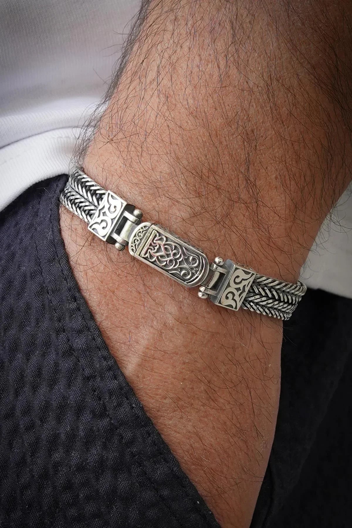 FRNCH 925 Ayar Gümüş italyan Model Gümüş Renk Erkek Bileklik FRJ12559-3559-A