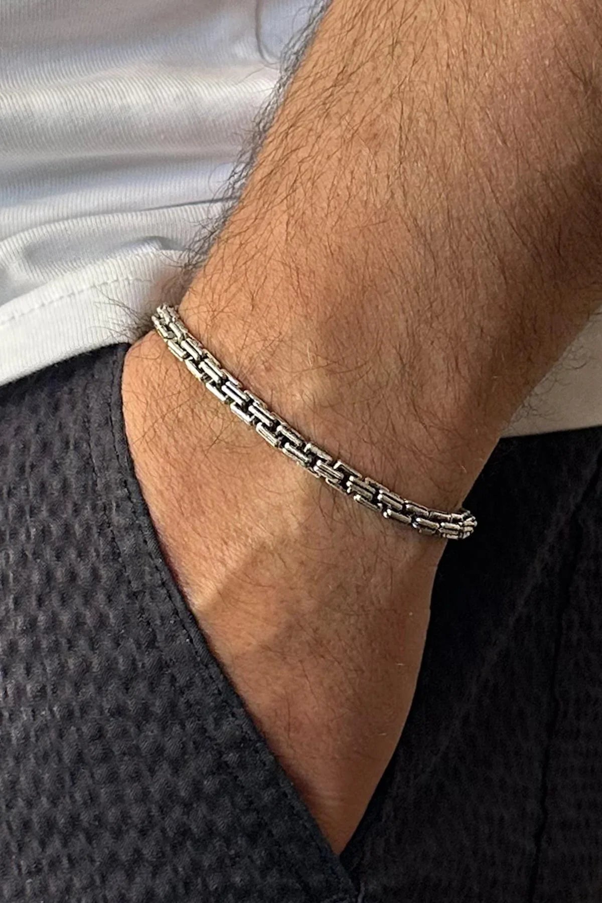 FRNCH 925 Ayar Gümüş İtalyan Model Gümüş Renk Erkek Bileklik FRJ12561-3561-A