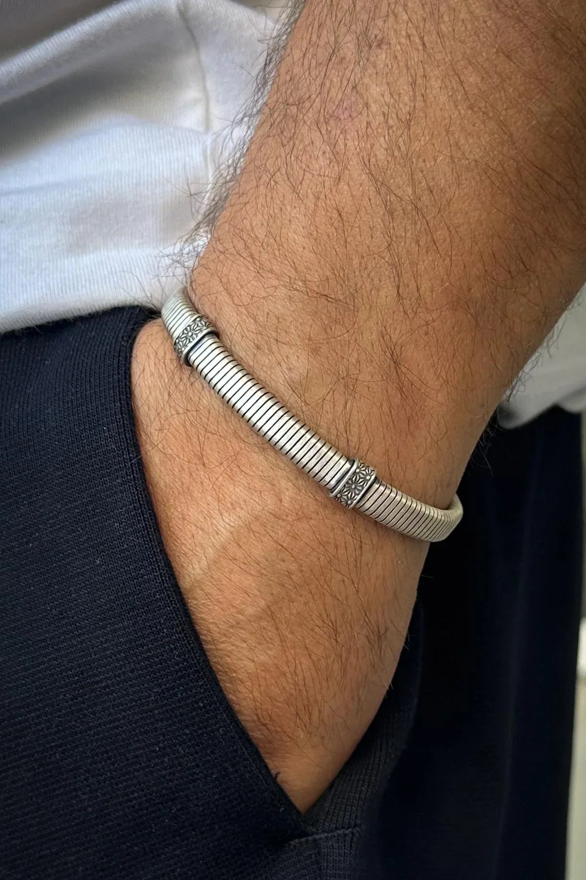 FRNCH 925 Ayar Gümüş İtalyan Model Gümüş Renk Erkek Bileklik FRJ12605-3605-A