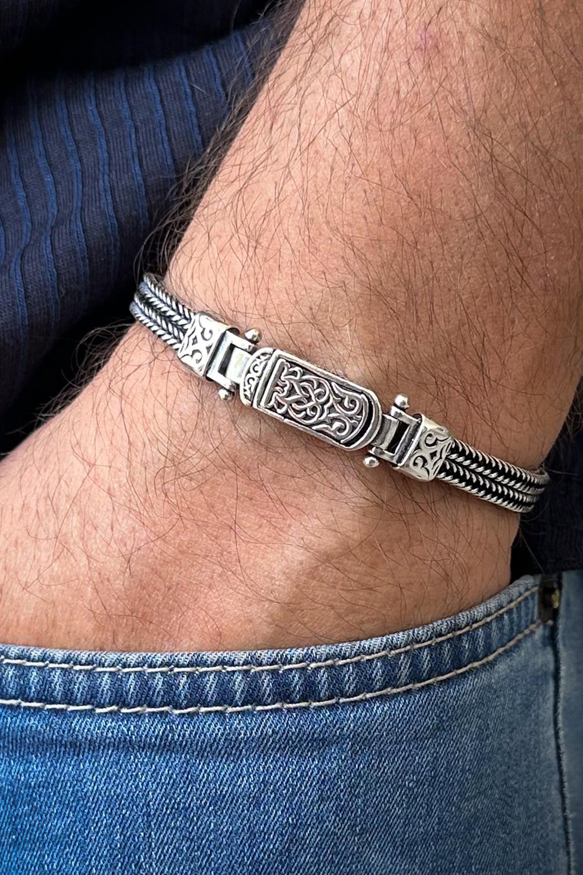 FRNCH 925 Ayar Gümüş İtalyan Model Gümüş Renk Erkek Bileklik FRJ12624-3624-A