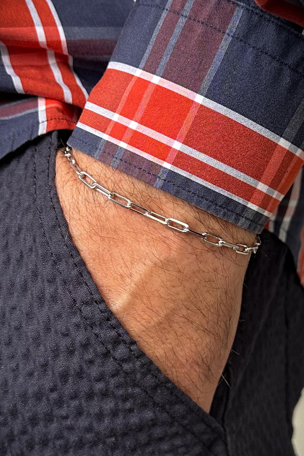 FRNCH 925 Ayar Gümüş italyan Model Gümüş Renk Erkek Bileklik FRJ12668-3668-A