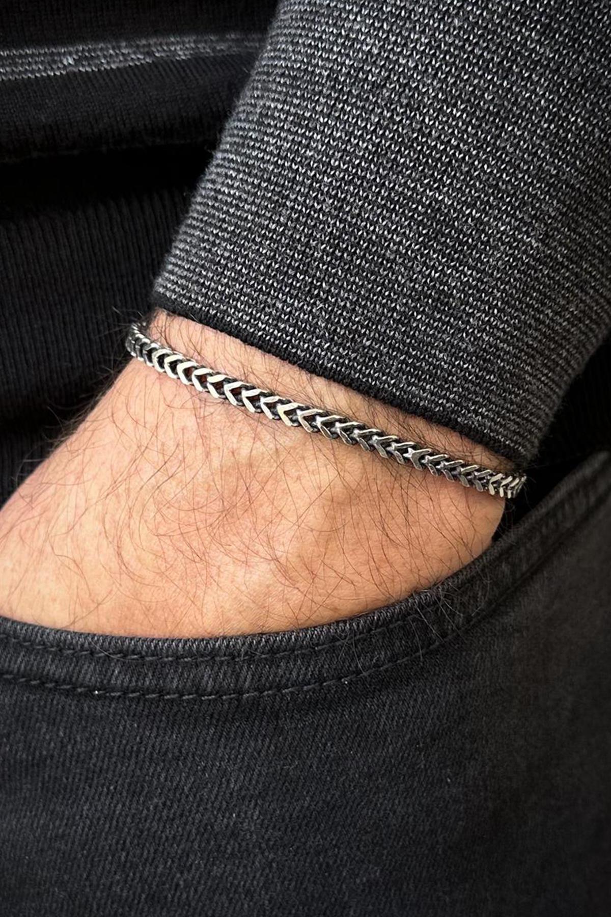 FRNCH 925 Ayar Gümüş İtalyan Model Gümüş Renk Erkek Bileklik FRJ12697-3697-A