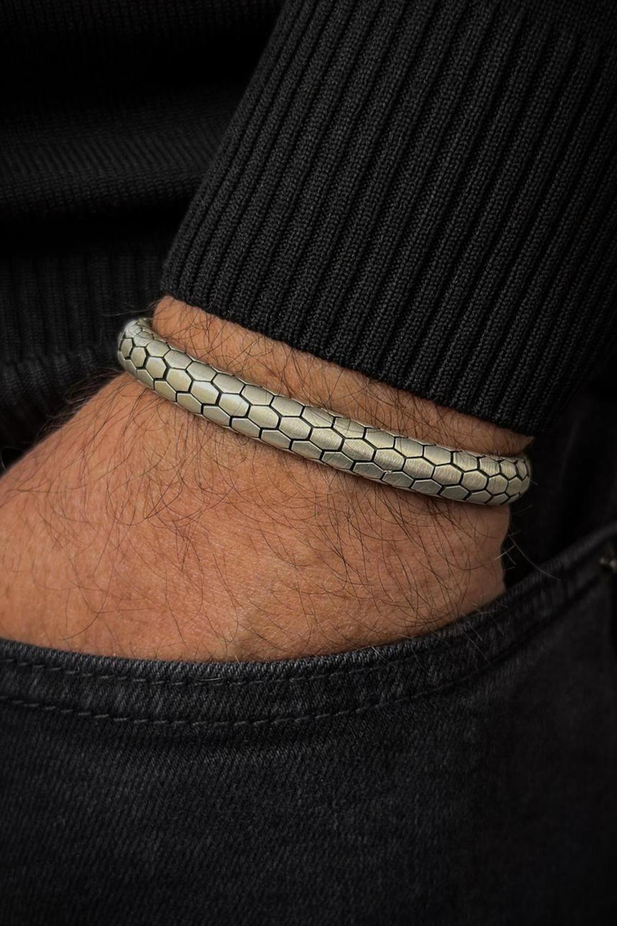 FRNCH 925 Ayar Gümüş İtalyan Model Gümüş Renk Erkek Bileklik FRJ12706-3706-A