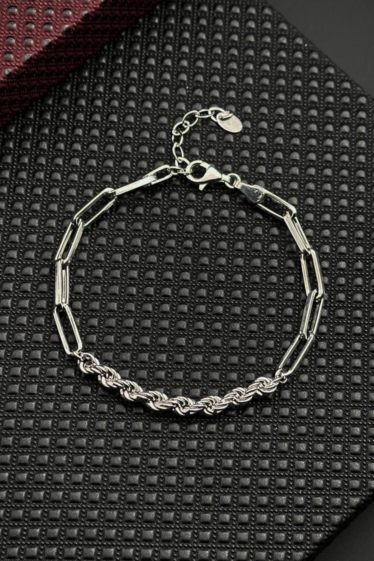 FRNCH 925 Ayar Gümüş İtalyan Model Gümüş Renk Erkek Bileklik FRJ12722-3722-A