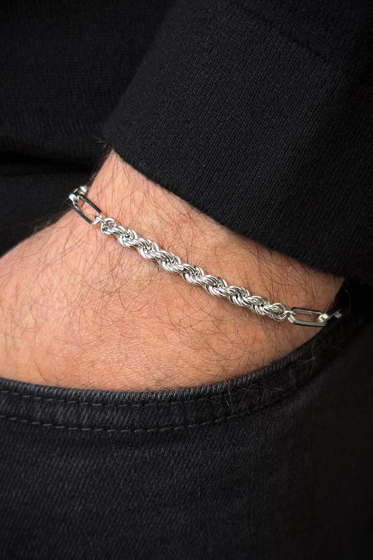 FRNCH 925 Ayar Gümüş İtalyan Model Gümüş Renk Erkek Bileklik FRJ12722-3722-A