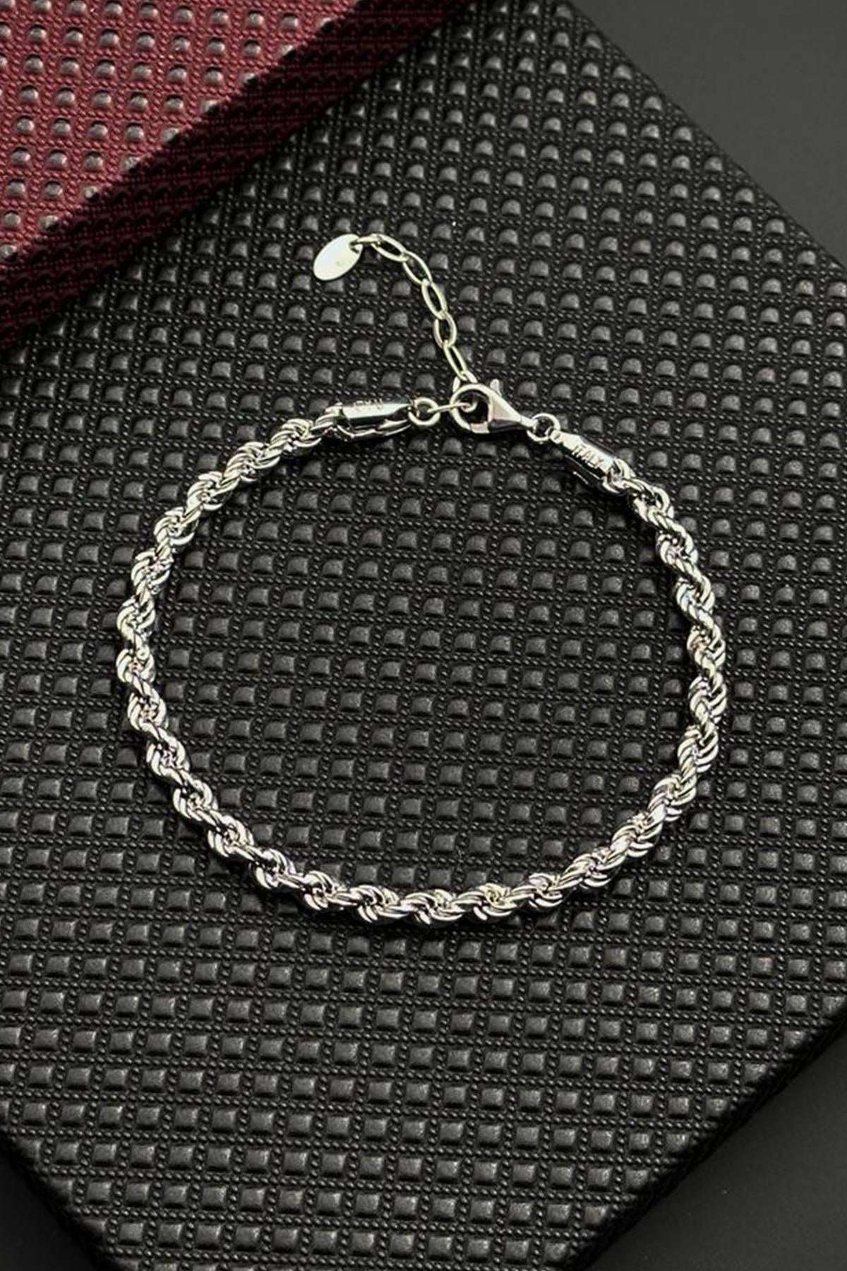 FRNCH 925 Ayar Gümüş İtalyan Model Gümüş Renk Erkek Bileklik FRJ12724-3724-A