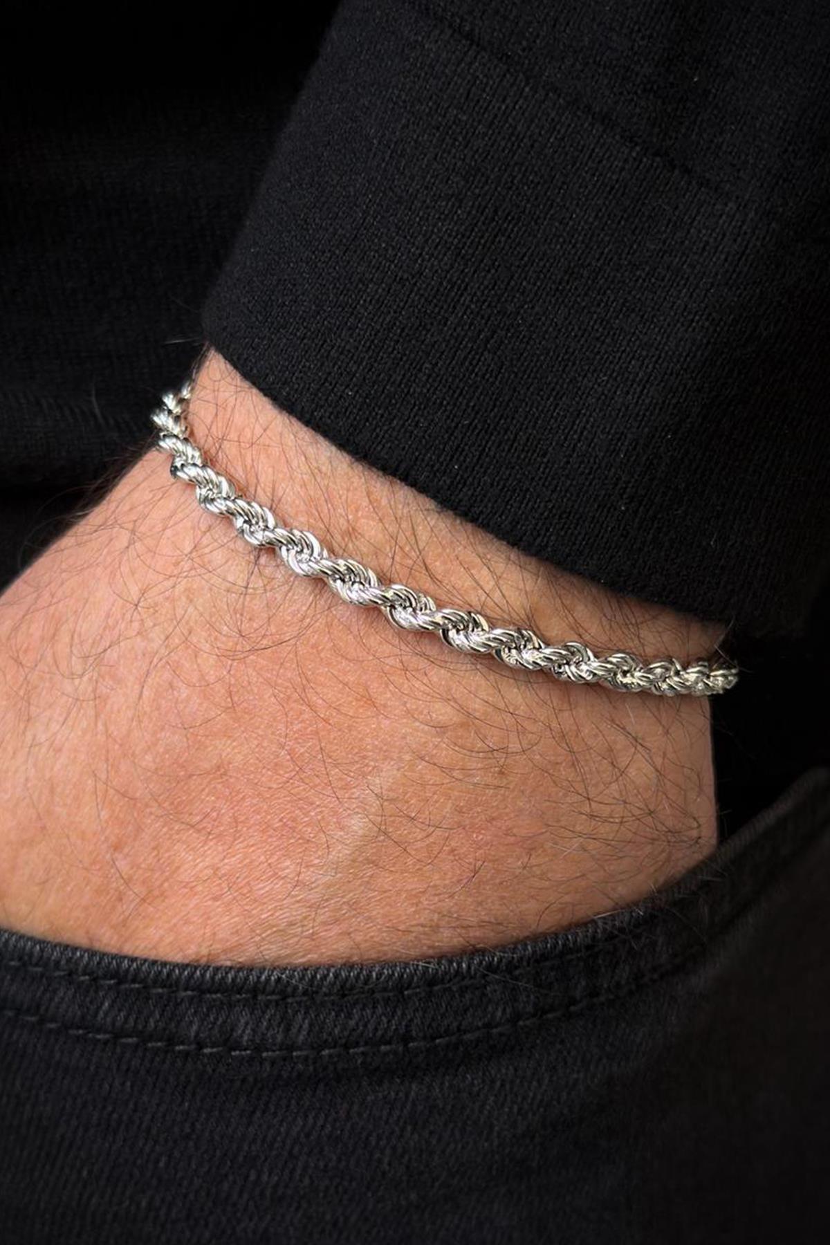 FRNCH 925 Ayar Gümüş İtalyan Model Gümüş Renk Erkek Bileklik FRJ12724-3724-A