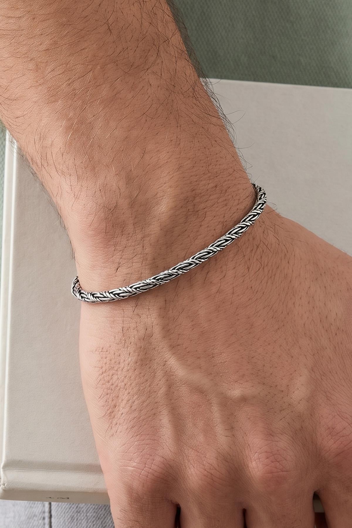 FRNCH 925 Ayar Gümüş İtalyan Model Gümüş Renk Erkek Bileklik FRM13079-4079-A
