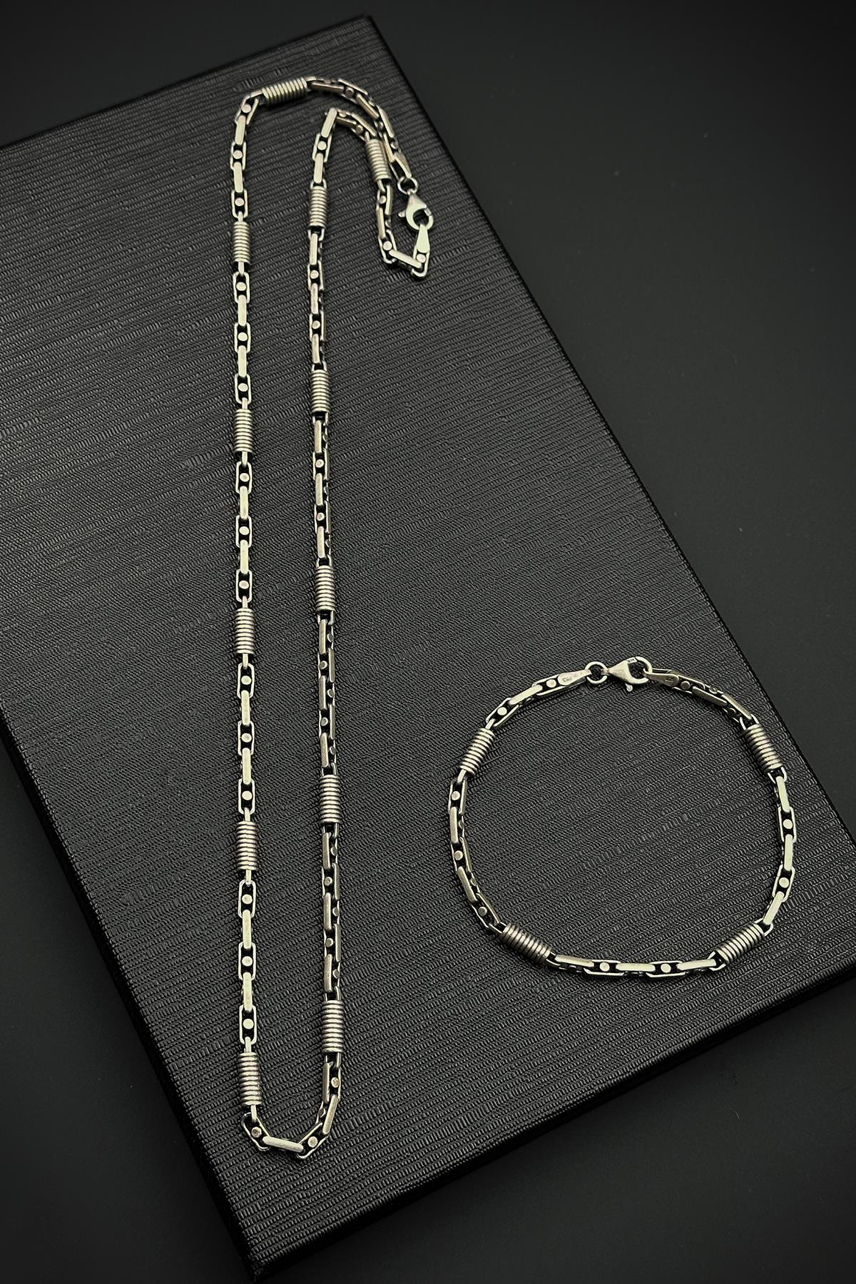 FRNCH 925 Ayar Gümüş İtalyan Model Gümüş Renk Erkek Bileklik/Kolye Set FRJ12549-3549-A