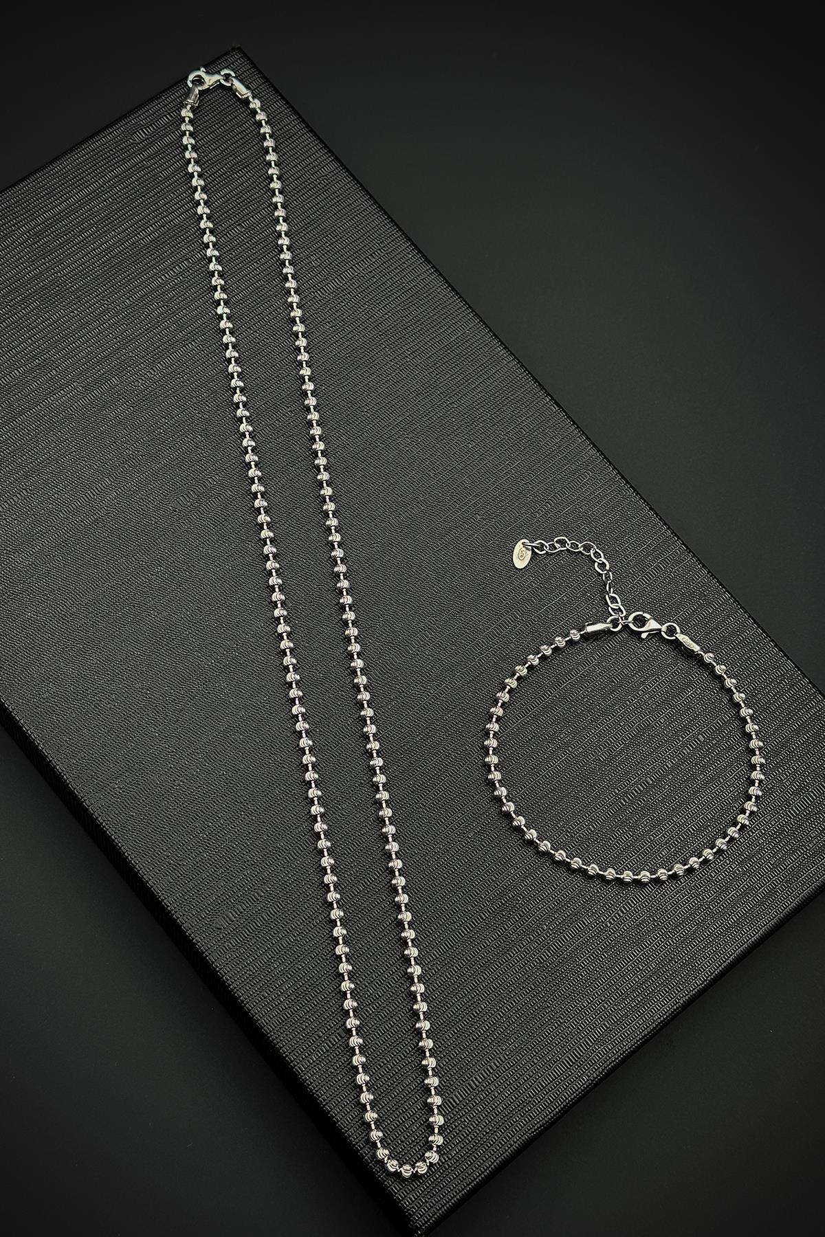 FRNCH 925 Ayar Gümüş İtalyan Model Gümüş Renk Erkek Bileklik/Kolye Set FRJ12610-3610-A