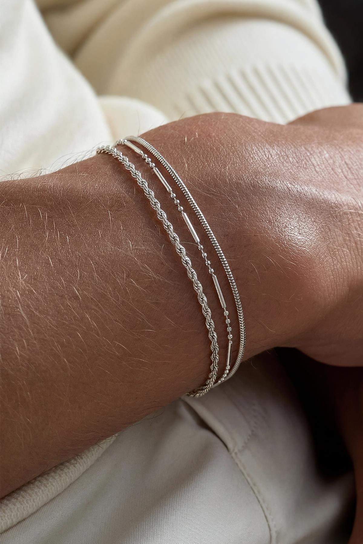 FRNCH 925 Ayar Gümüş İtalyan Model Gümüş Renk Erkek Bileklik Set FRJ12353-3353-A