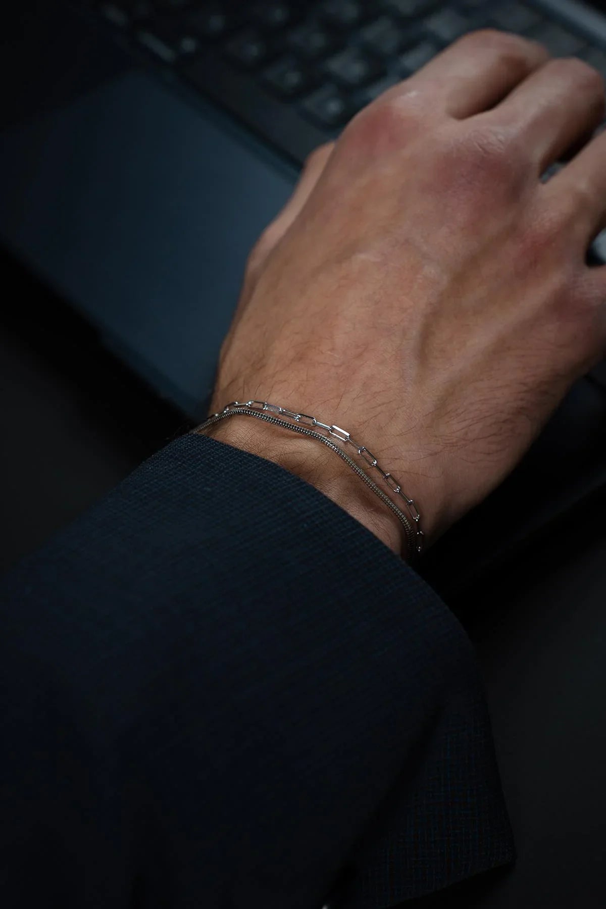 FRNCH 925 Ayar Gümüş İtalyan Model Gümüş Renk Erkek Bileklik Set FRJ12396-3396-A