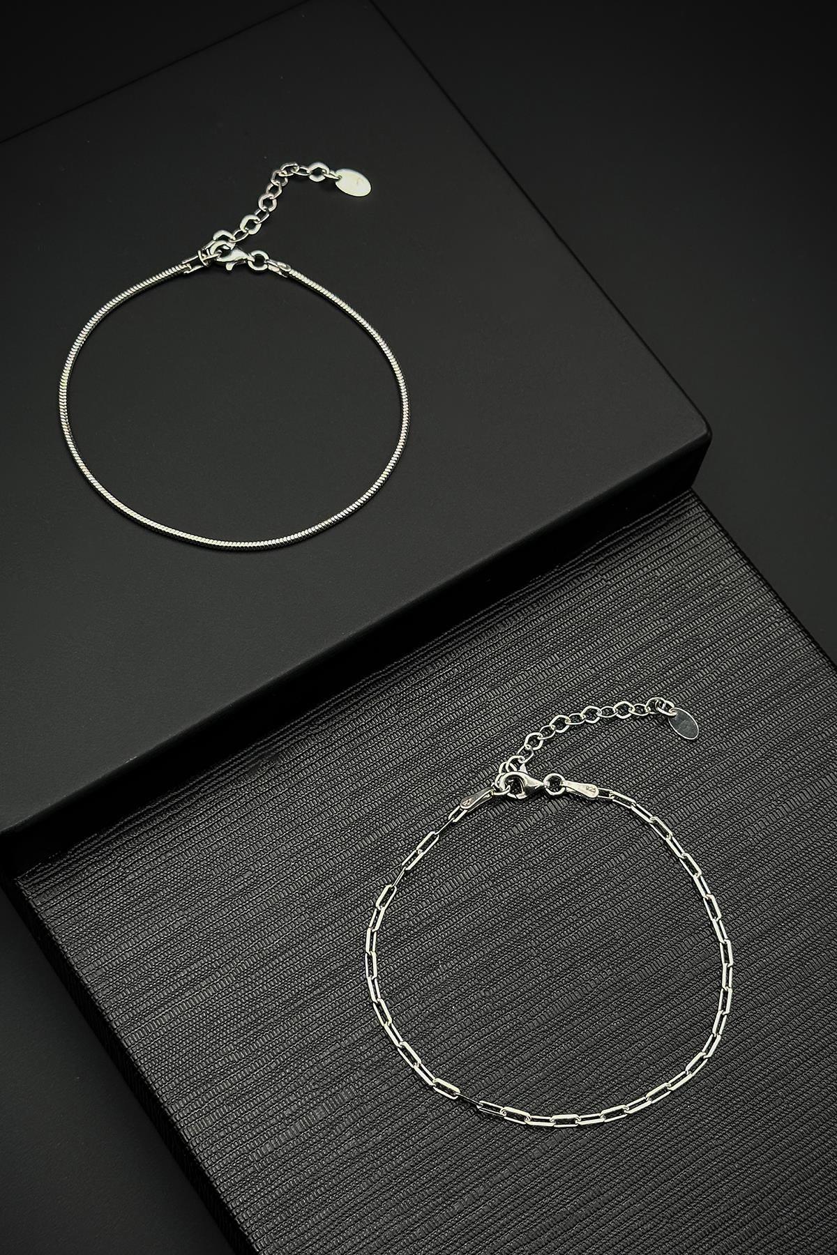 FRNCH 925 Ayar Gümüş İtalyan Model Gümüş Renk Erkek Bileklik Set FRJ12396-3396-A