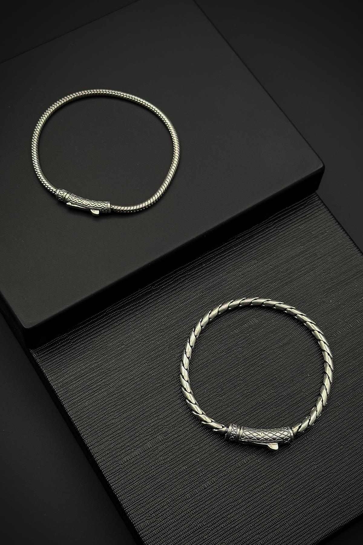 FRNCH 925 Ayar Gümüş İtalyan Model Gümüş Renk Erkek Bileklik Set FRJ12467-3467-A