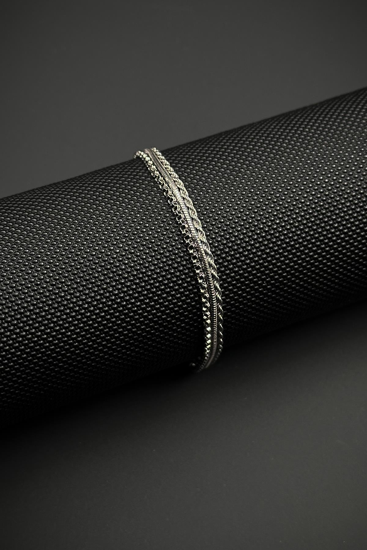 FRNCH 925 Ayar Gümüş İtalyan Model Gümüş Renk Erkek Bileklik Set FRJ12908-3908-A