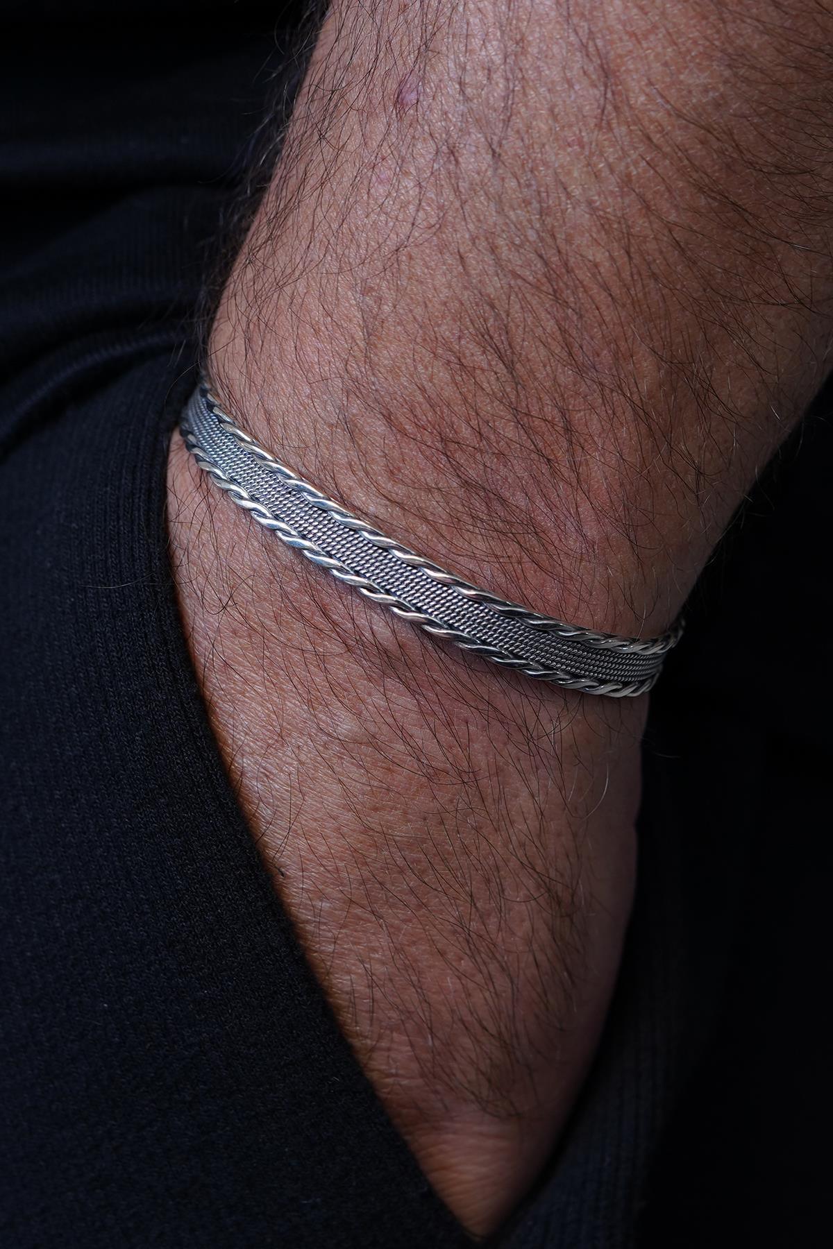 FRNCH 925 Ayar Gümüş İtalyan Model Gümüş Renk Erkek Bileklik/Yüzük Set FRJ12661-3661-A10