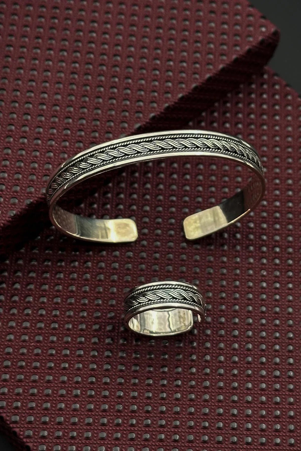 FRNCH 925 Ayar Gümüş İtalyan Model Gümüş Renk Erkek Bileklik/Yüzük Set FRJ12661-3661-A12