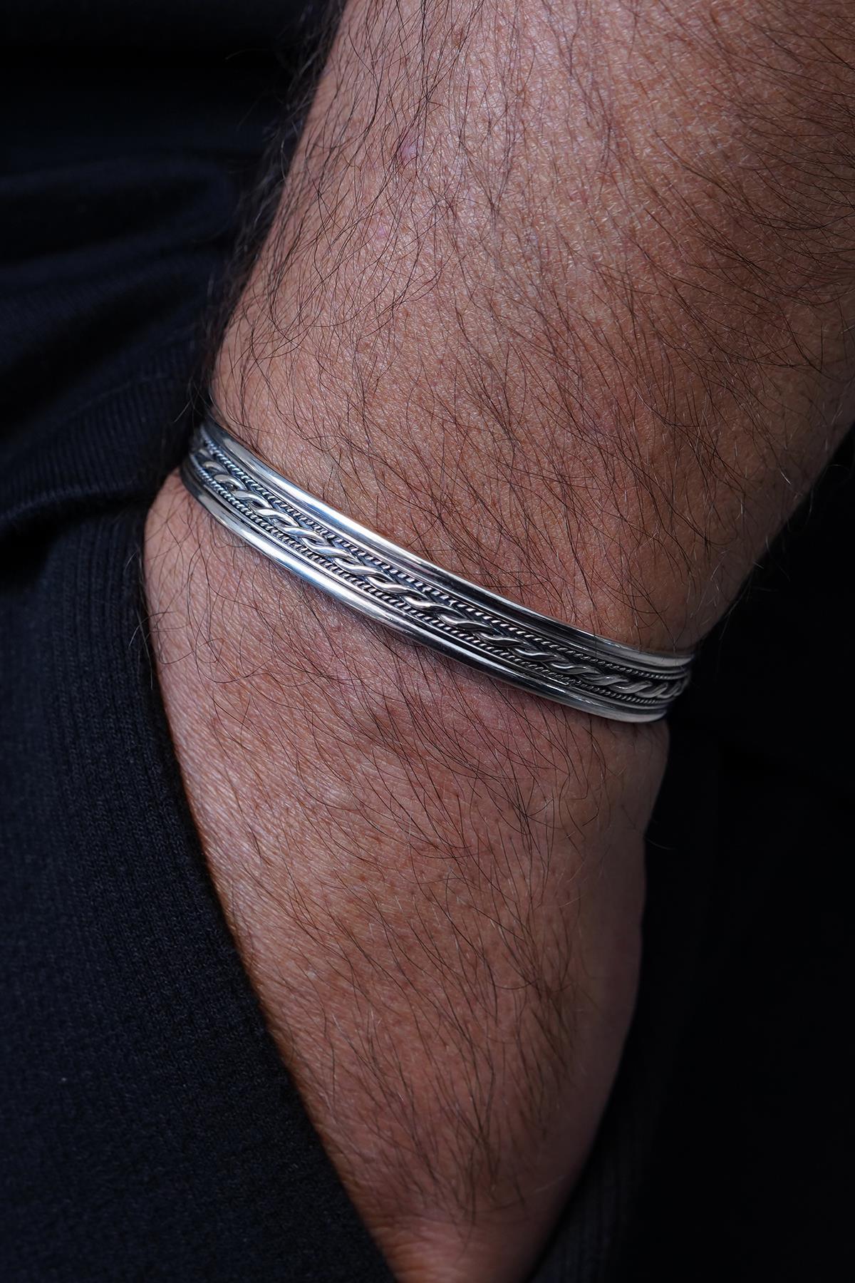 FRNCH 925 Ayar Gümüş İtalyan Model Gümüş Renk Erkek Bileklik/Yüzük Set FRJ12661-3661-A3