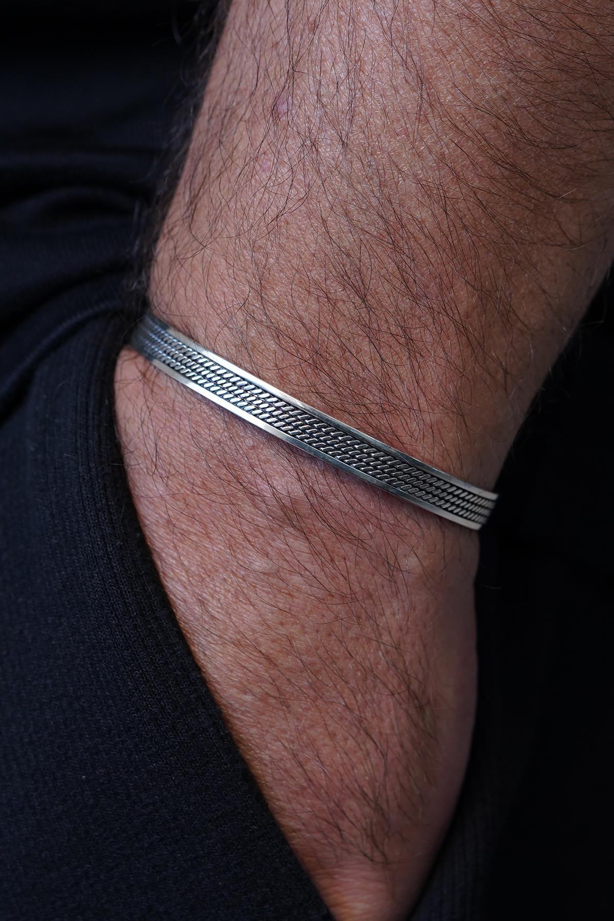 FRNCH 925 Ayar Gümüş İtalyan Model Gümüş Renk Erkek Bileklik/Yüzük Set FRJ12661-3661-A4