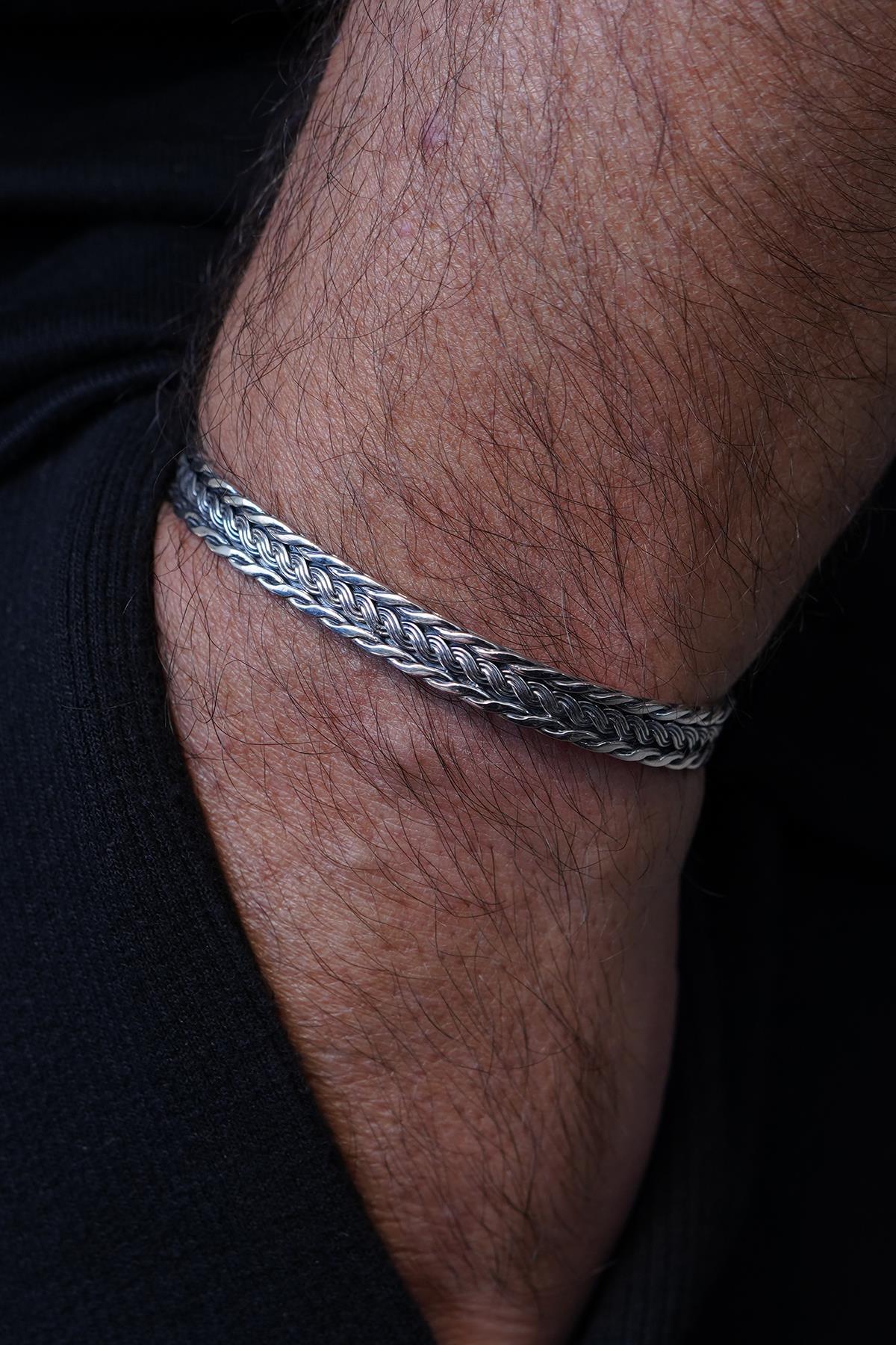 FRNCH 925 Ayar Gümüş İtalyan Model Gümüş Renk Erkek Bileklik/Yüzük Set FRJ12661-3661-A5