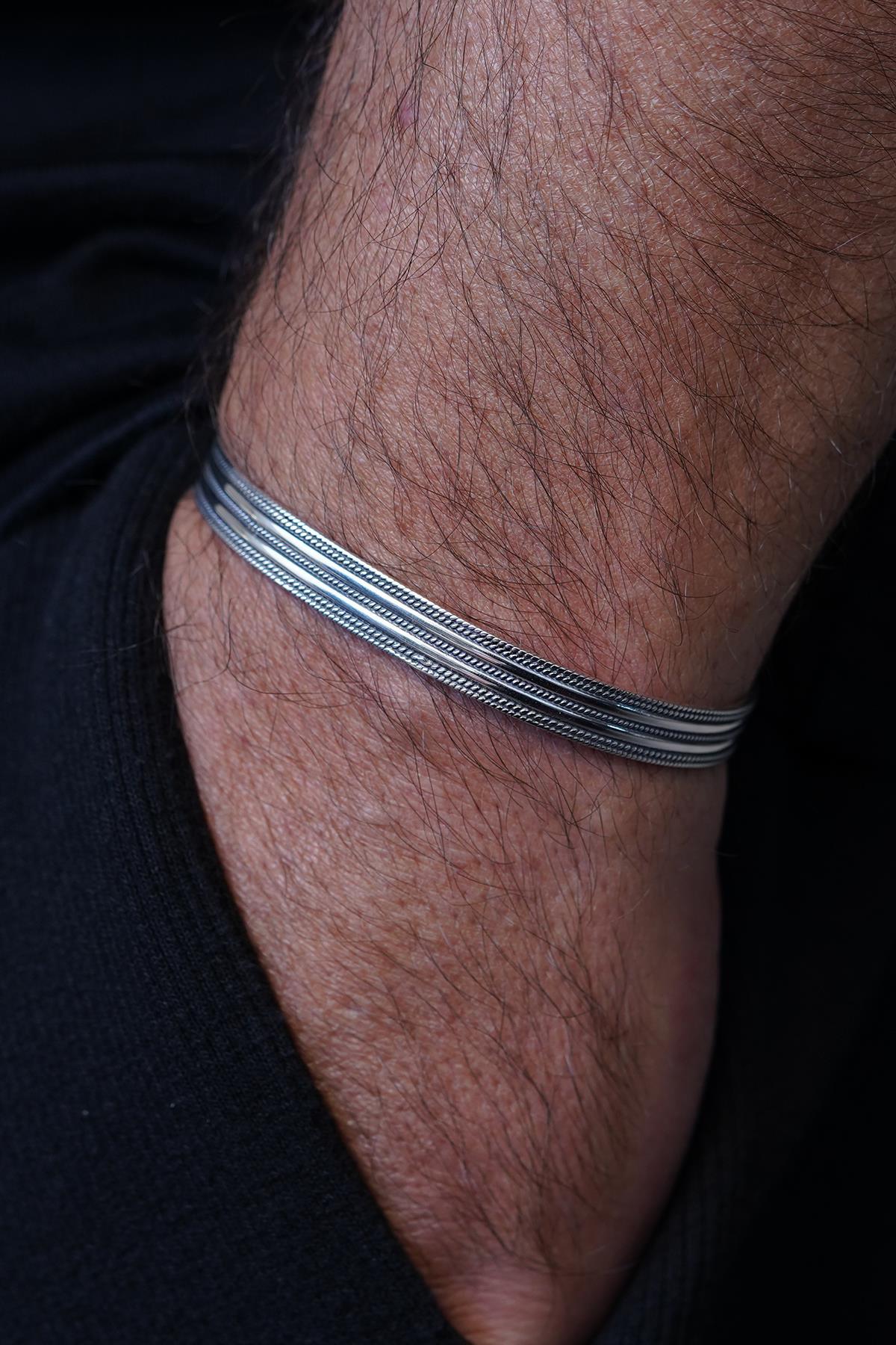 FRNCH 925 Ayar Gümüş İtalyan Model Gümüş Renk Erkek Bileklik/Yüzük Set FRJ12661-3661-A8